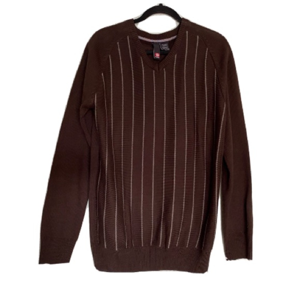 Mens Element V-neck Brown Striped Pullover Large Sweater